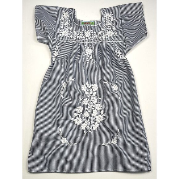Nativa Other - NATIVA Girls SIZE 4 Mexican Peasant DRESS Blue/White Stripe Embroidery EUC